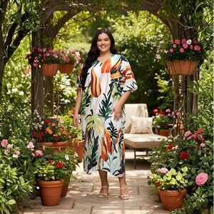 Gypsie Blu Summer Beach Cover Up Caftan Dress Plus Size Maxi Kimono Sleeve Dress
